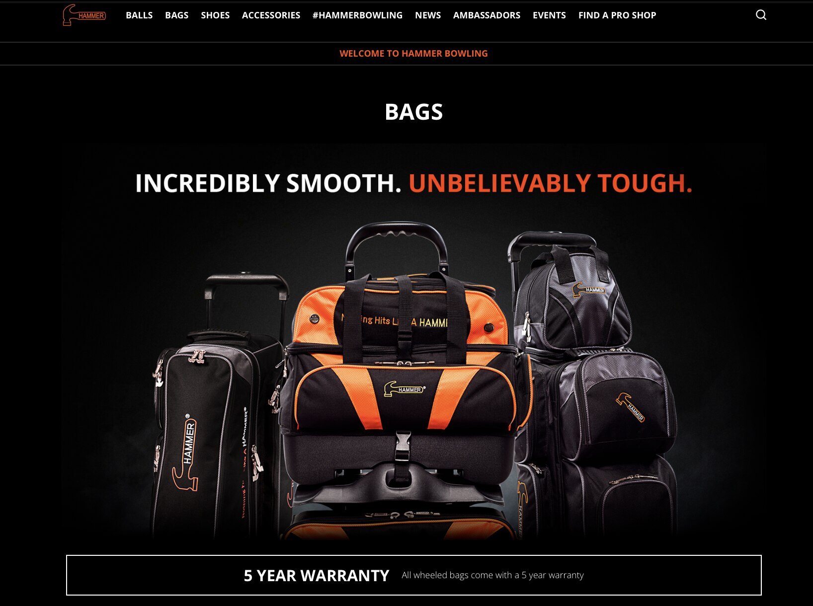Incredibly Smooth. Unbelievably Tough. — Hammer bags hero